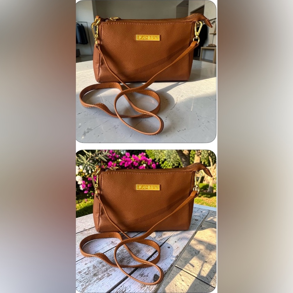 Joy & Iman Alexandria Leather Tan Tote with Matching Crossbody - Everyday Chic - Picture 5 of 12